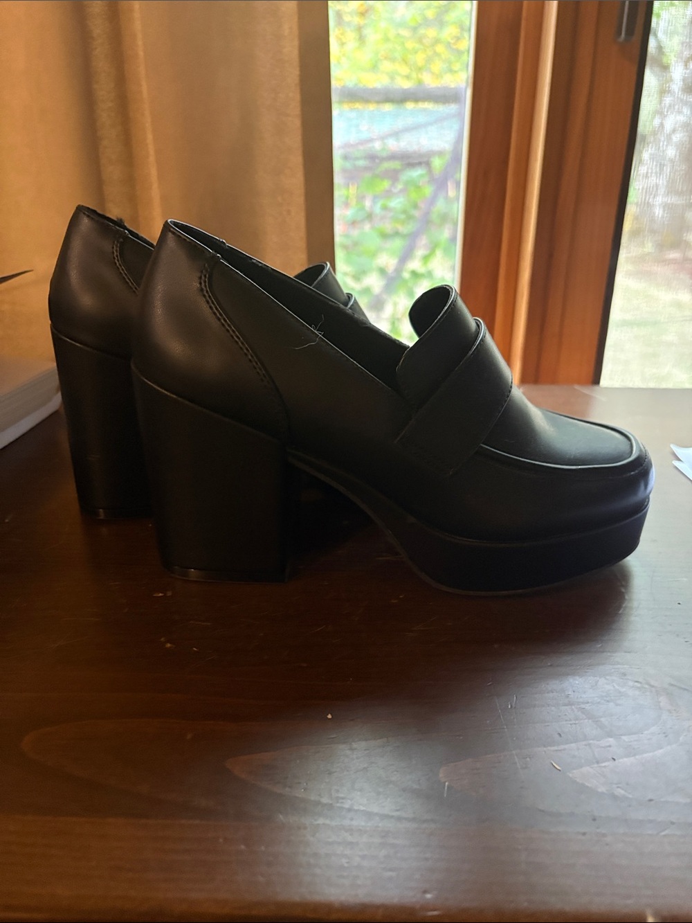 Mix No. 6 Black Platform Block Heel Loafers